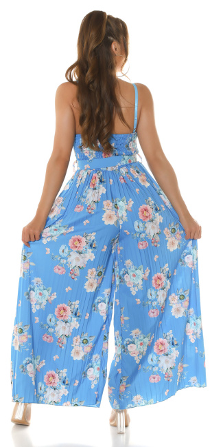 Kouca pleated Overall with floral Print Blue
